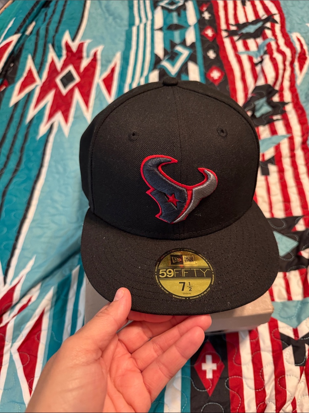 New Era Black Houston Texans Fitted Cap with Red & White Logo